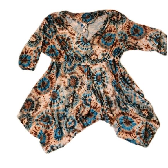 Denim 24/7 Women's XL Tunic Sheer Top Satrburst Tie Die Earth Tones Hippy Girl - Picture 13 of 13